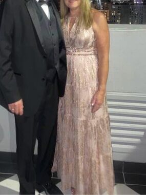 R&M Richards Blush Pink Metallic Maxi Evening Gown